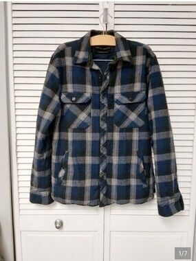 Men's Deus Ex Machina Blue and Gray Plaid Heavy weight Shirt Jacket